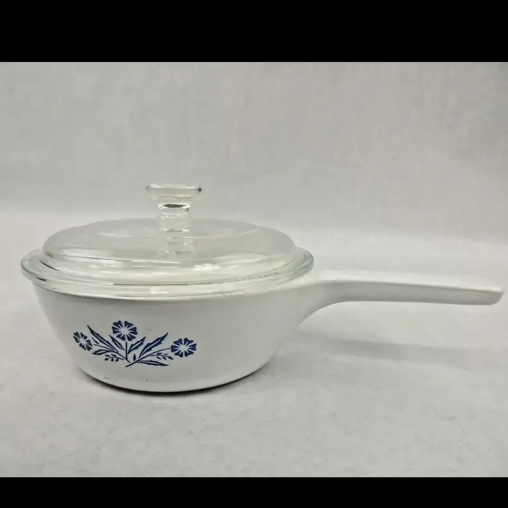 VTG Corning Ware Cornflower Blue Sauce Pan Skillet P-81-B Menuette Lid 1 pint